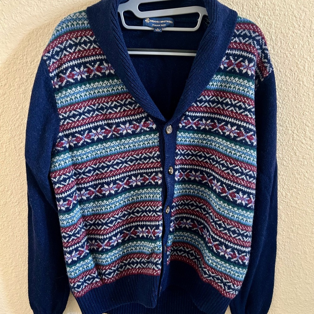 Brooks Brothers Vintage Navy and Multicolor Patterned Sweater
